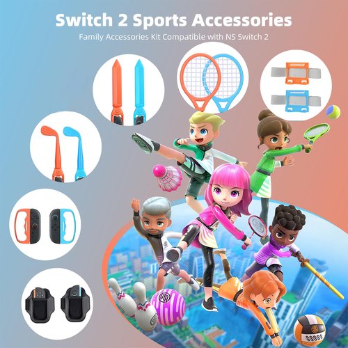 Switch 2 Sports Accessories Bundle/18-in-1 Switch Sports Accessories Bundle for Switch 2 Joy-Con with Tennis, Golf, Bowling, Sword Props, Leg & Wrist Straps-Motion Control Game Kit for Sports&Fitness