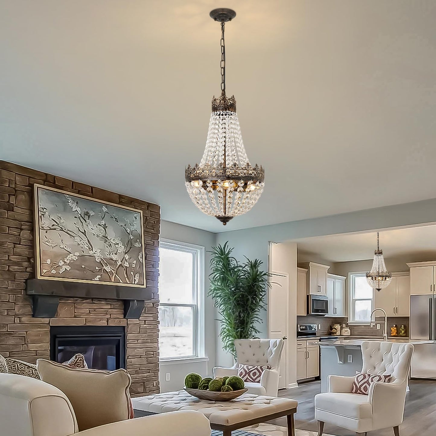 Crystal Chandelier for Dining Room, Antique French 4-Light Bedroom Chandelier, K9 Crystal Bathroom Chandeliers, Mini Vintage Ceiling Light for Living Room Foyer Hall Kitchen Entryway 4 E12 Base