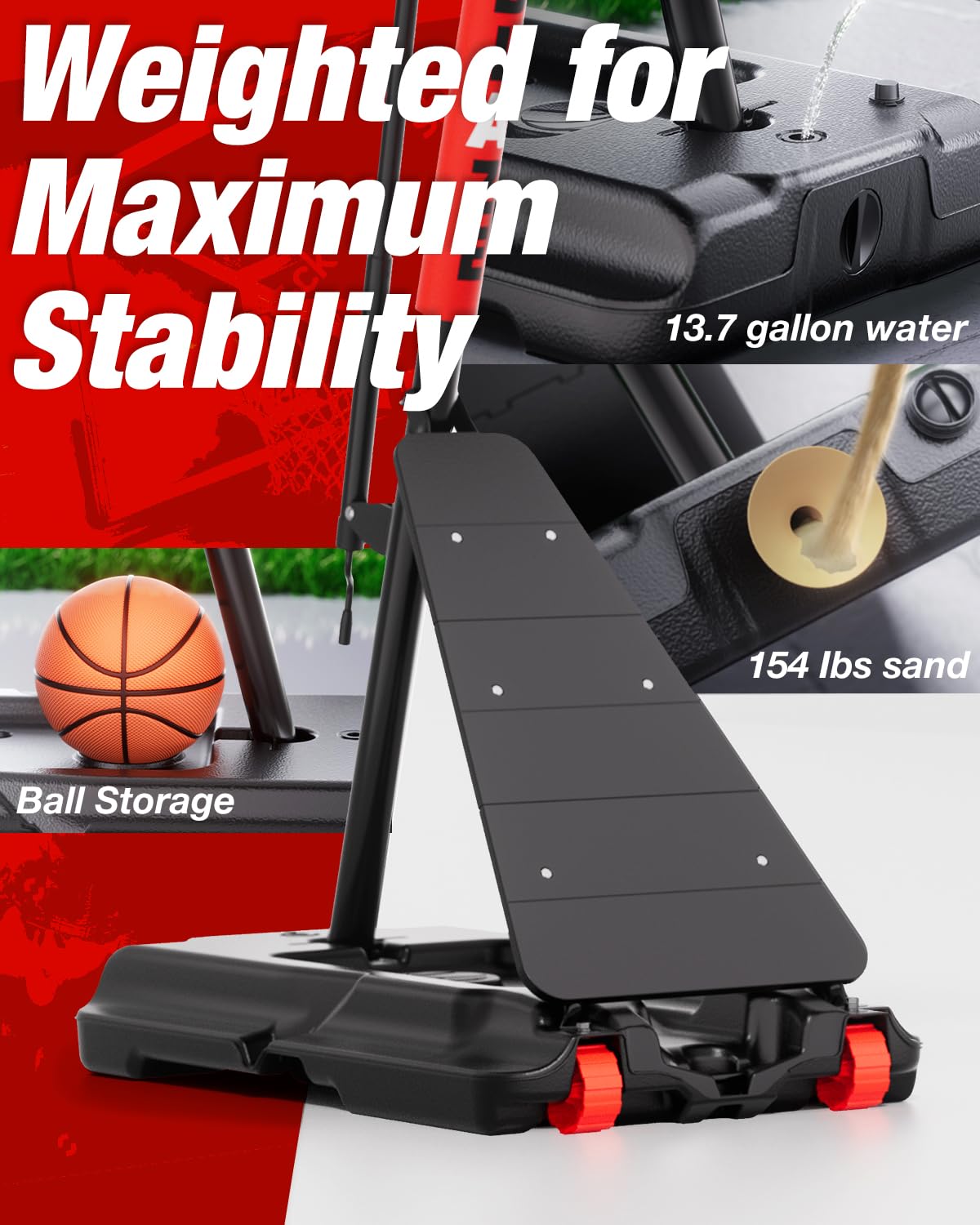 Basketball Hoop Outdoor Height Adjustable 5.3-10 FT, Portable Basketball Goal with 45 Inch Shatterproof Backboard for Teens Adults, Backyard Driveway Use