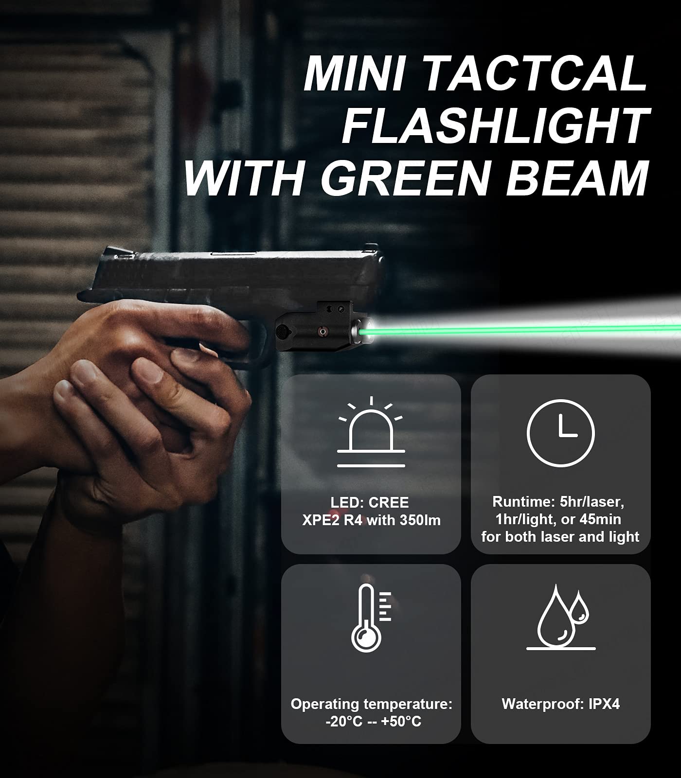 LIGHTWIN Green Laser Light Combo 350 Lumens Tactical Flashlight with USB Rechargeable for Pistols Handguns, Laser Sights Pistol Light, Fit Picatinny Rail