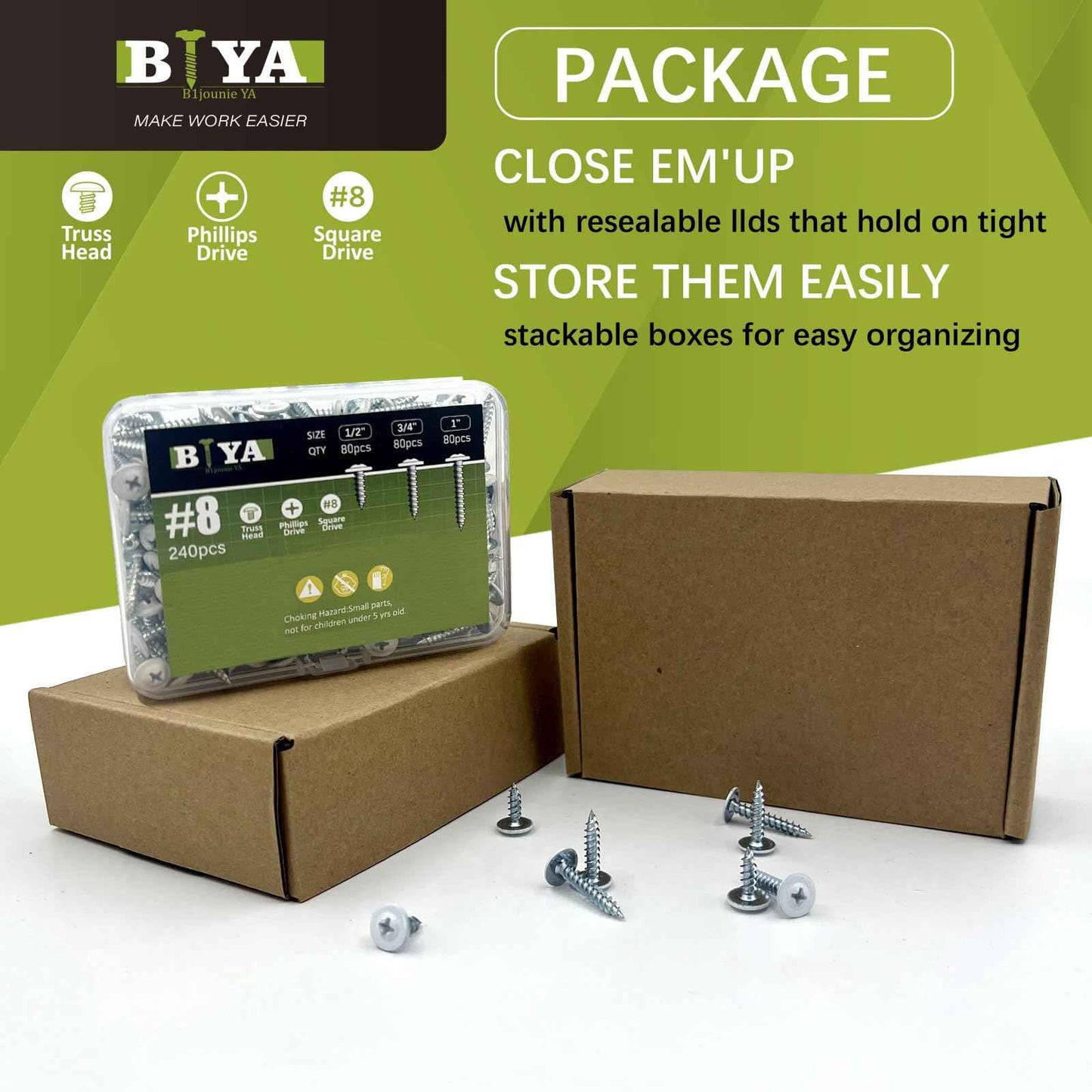 White Head Screws,240pcs #8 Thread Truss Head Fast Self Tapping White Pan Cabinet Screws Wood Work for Wall Plates, 1/2 Inch, 3/4 Inch, 1 Inch