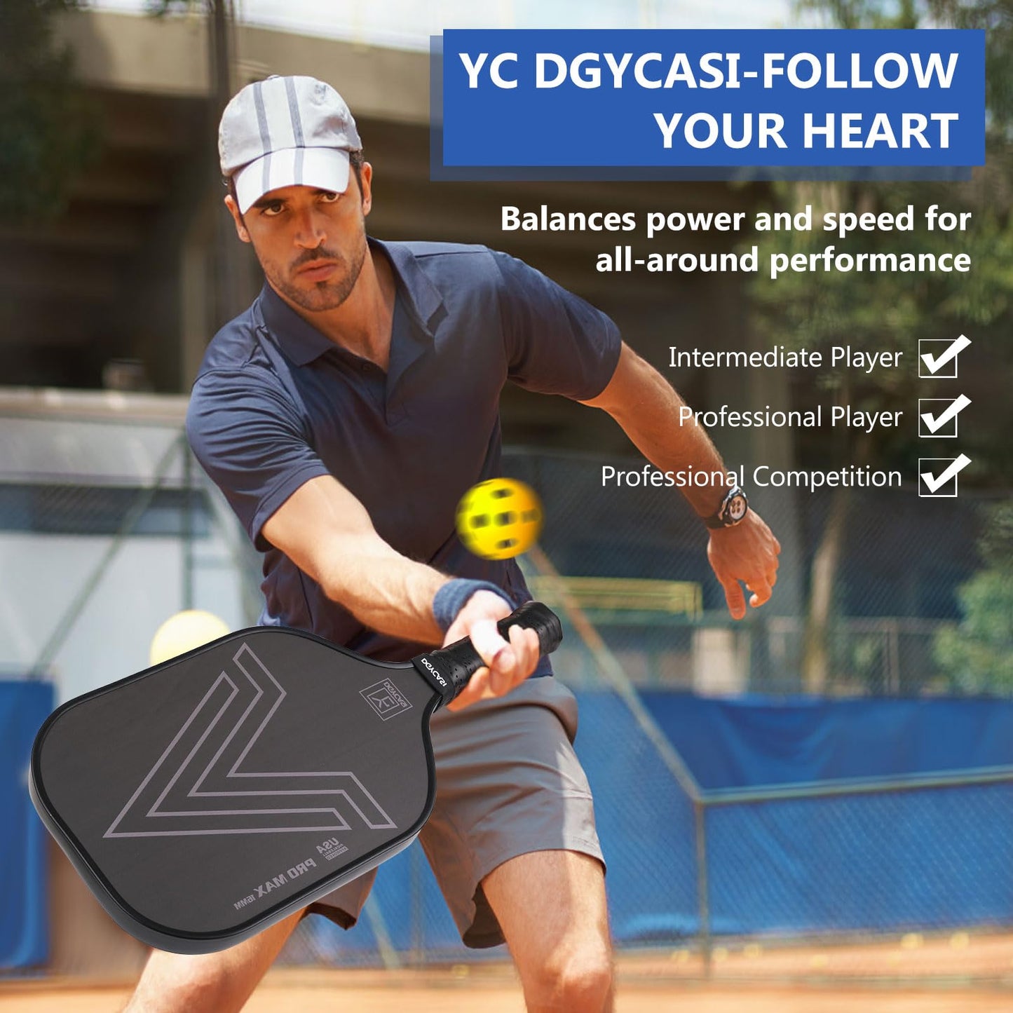 YC DGYCASI 16mm Pickleball Paddles Professional, 2025 USAPA Approved, Carbon Fiber Surface (CFS), Polypropylene Lightweight Honeycomb Core, with Cover Case Black