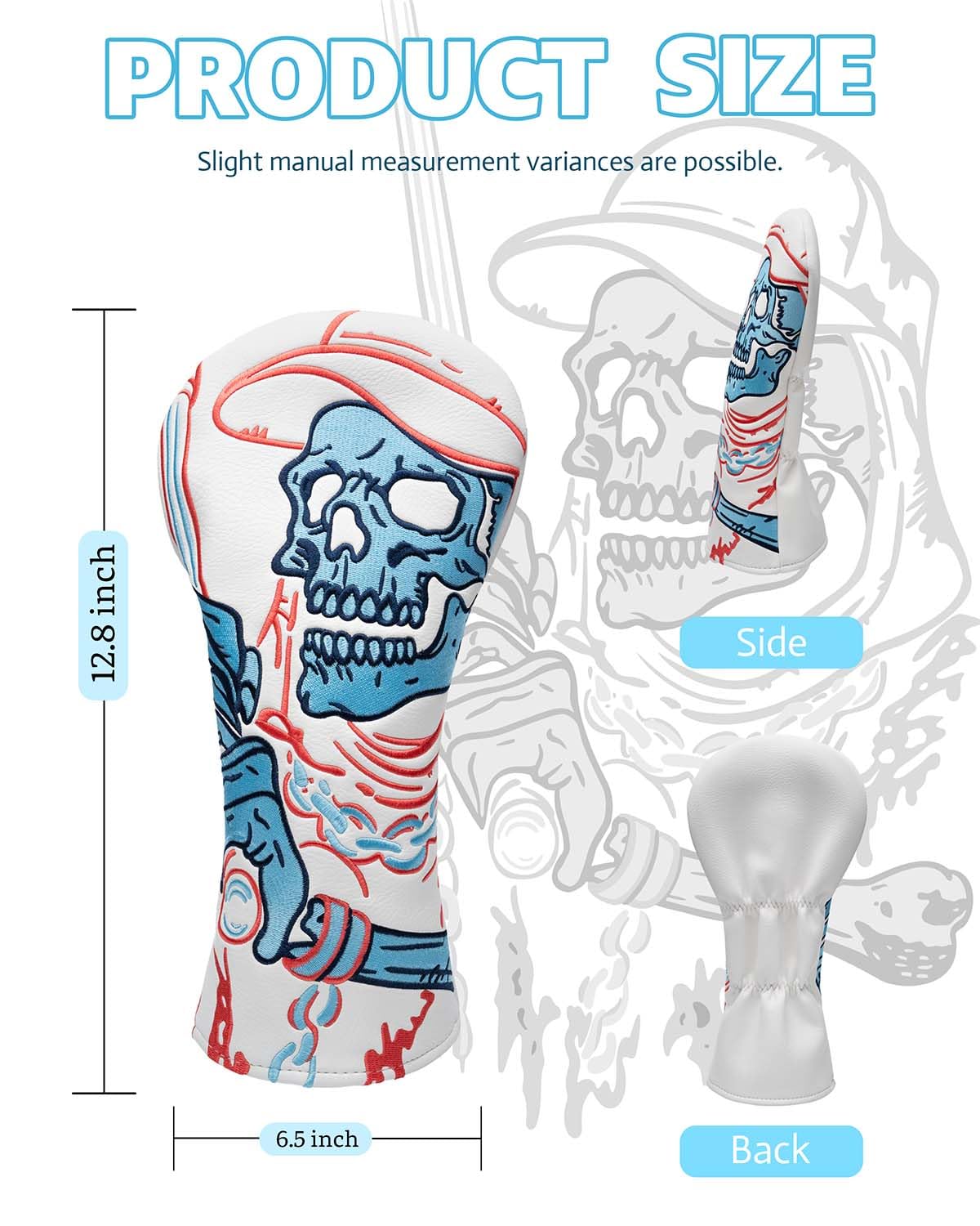 Golf Club Head Covers,1pc Skull Skeleton Driver Golf Headcovers for Woods, PU Leather with Advanced Embroidery for Most Brands-White
