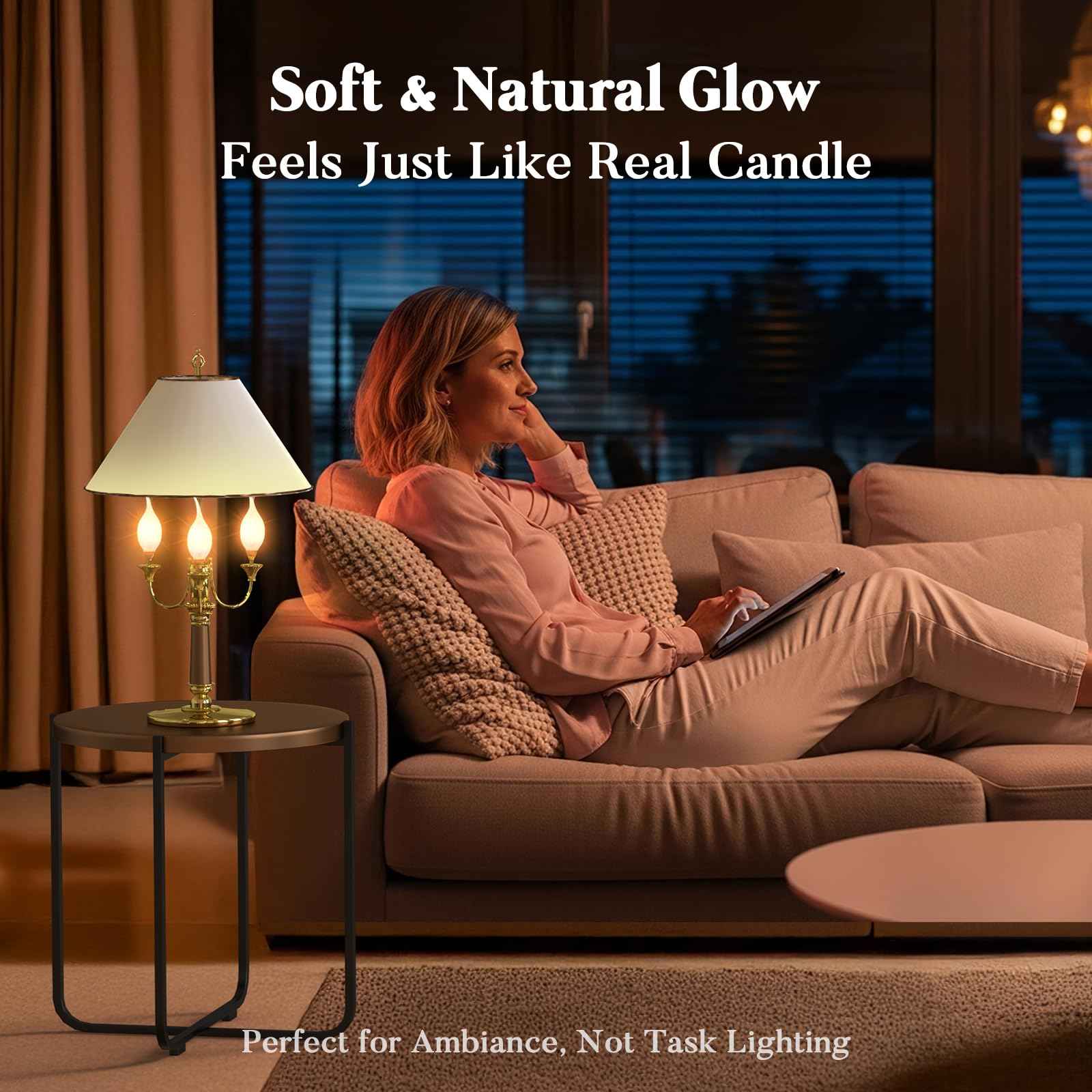 Hompavo Silicone Dipped Candle Light Bulbs – 3W E12 Candelabra Base – Warm White Decorative Flame Tip – Incandescent Bulbs for Chandeliers, Wall Sconces, Night Lamps – 10 Pack