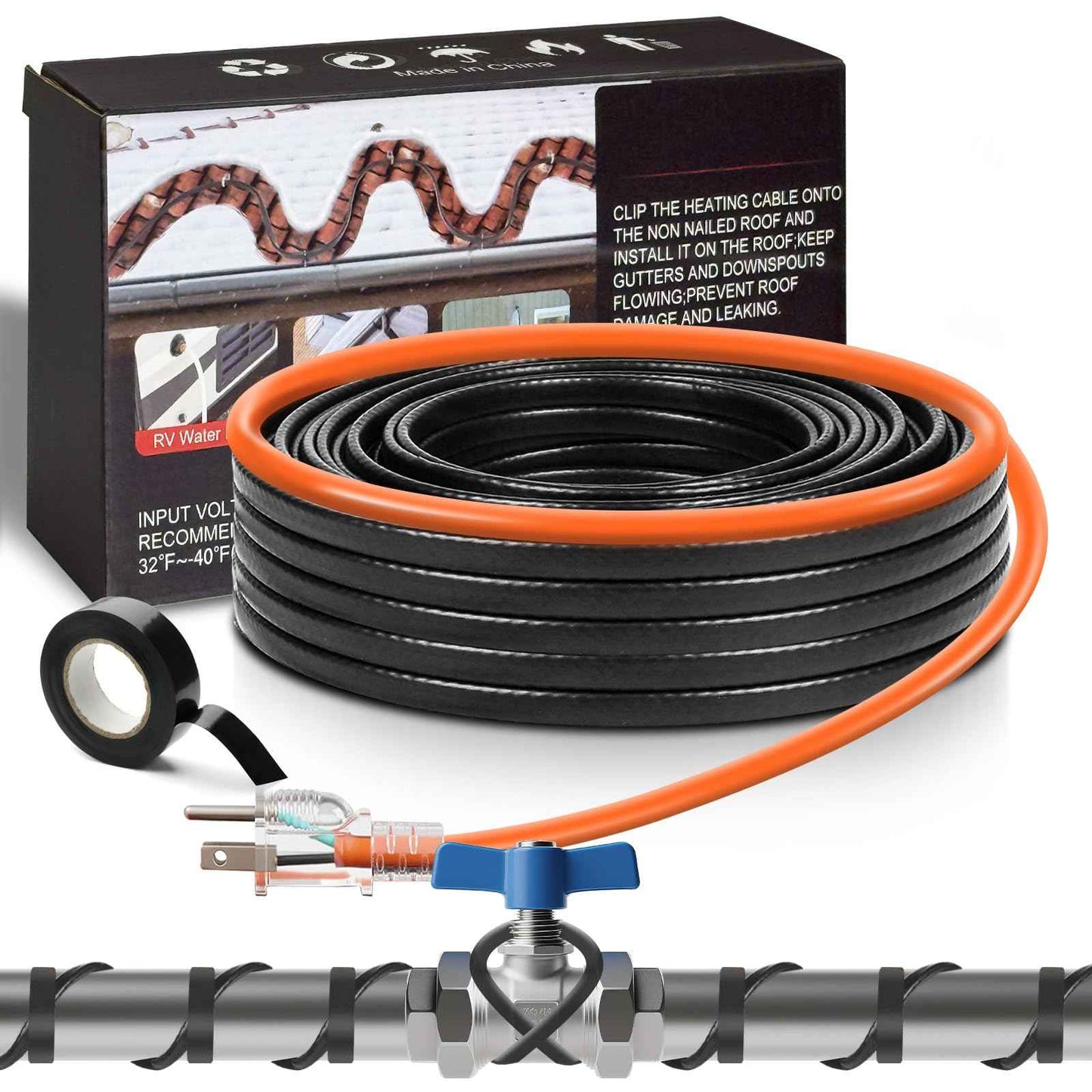 3FT~160FT Water Pipe Heat Cable for Pipe Freeze Protection, Pipe Heating Cable for Metal And Plastic Home Pipes, Energy-Saving Heat Trace Cable Keeps Water Flowing, 120V 5W/ft（50FT）