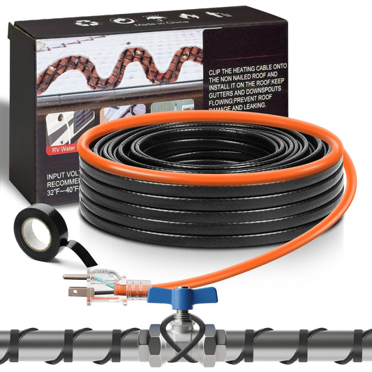 3FT~160FT Water Pipe Heat Cable for Pipe Freeze Protection, Pipe Heating Cable for Metal And Plastic Home Pipes, Energy-Saving Heat Trace Cable Keeps Water Flowing, 120V 5W/ft（50FT）