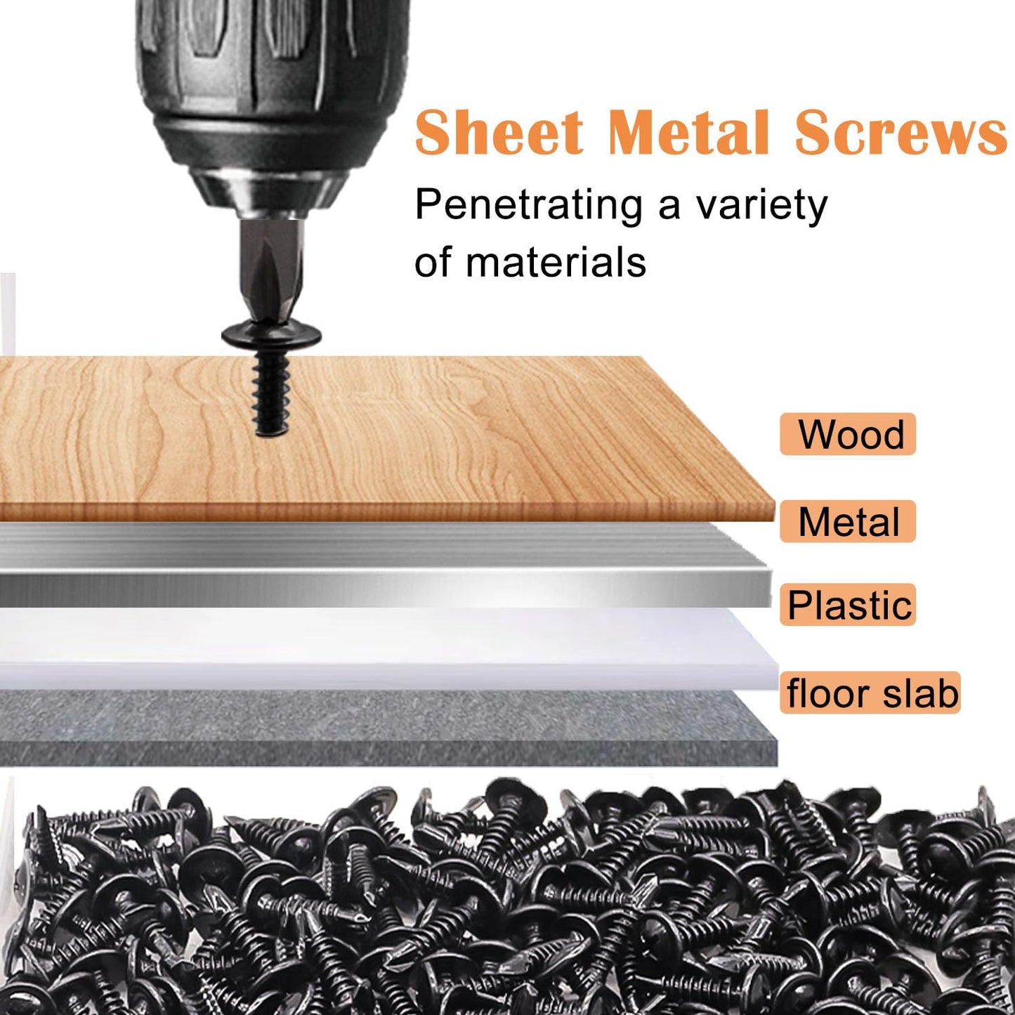 weideer 180pcs #8 Self Tapping Screws for Metal, Sheet Metal Screws, 410 Stainless Steel Black Oxide Truss Head Screws,Self Drilling Screws,Quick Tapping Screw 1/2" 5/8" 3/4" 1" 1-1/4" K-166