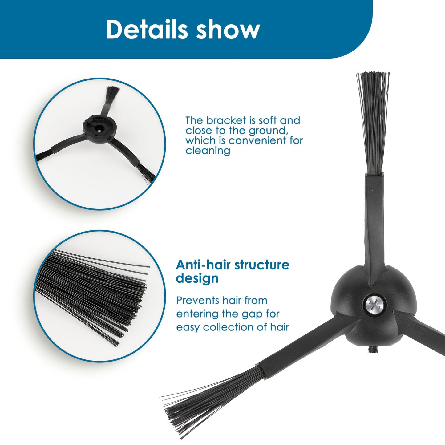 (4 Pack) Side Brushes for Roborock Q5 Max+, S8 MaxV Ultra, Q5 Pro, Q8 Max+, Q Revo, Qrevo Pro, Qrevo S, Qrevo Slim, Qrevo Master, S8 Pro Ultra, S7 MaxV Ultra, Q7 Max, Q7 Max+, Q5 Pro+, S7 & E Series