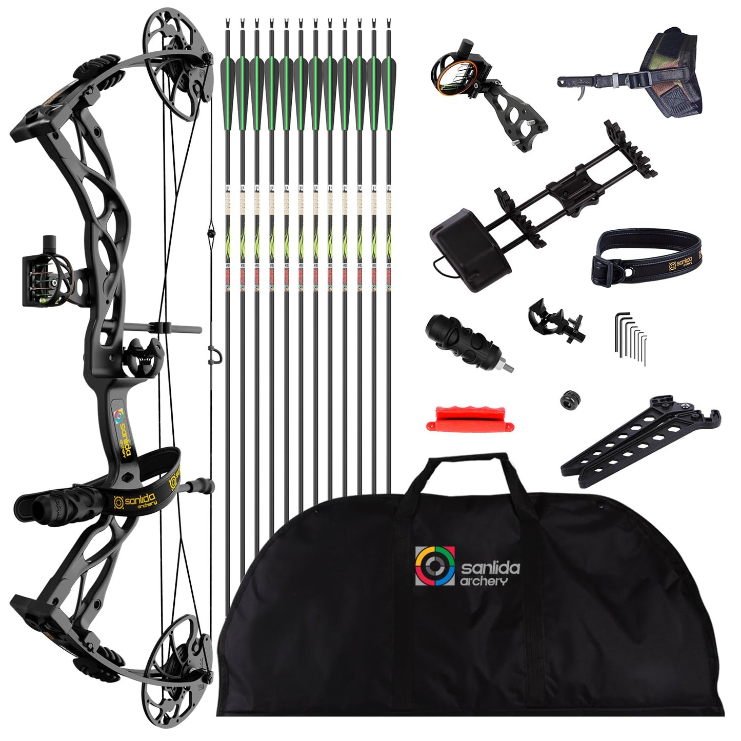 Sanlida Dragon X9 Ready to Hunt Compound Bow Package for Adults, Archery Compound Bow and Arrow Set, 0-70 Lbs Draw Weight, No Bow Press Needed, Limited Life-time Warranty (Black)