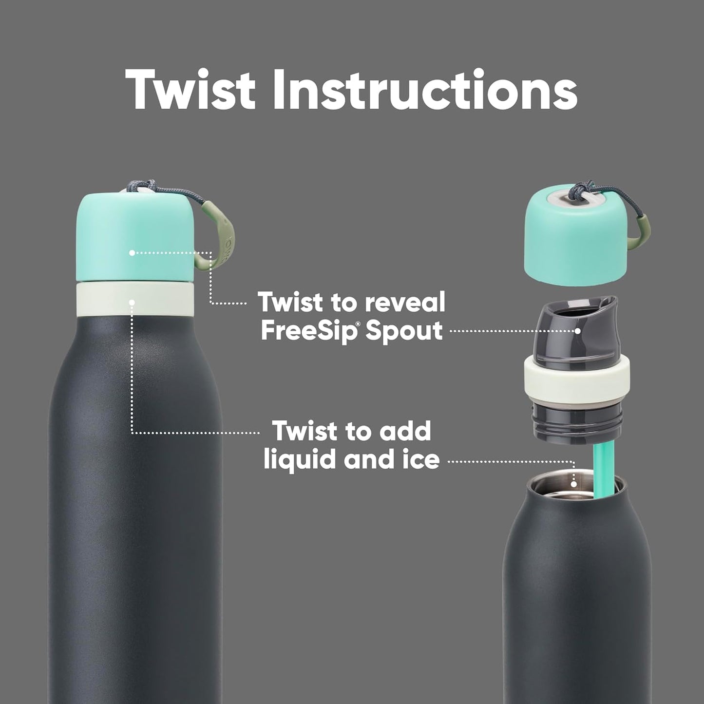Owala FreeSip Insulated Stainless Steel Water Bottle - BPA-Free 18 oz with Straw for Sports & Travel - Blue/Grey