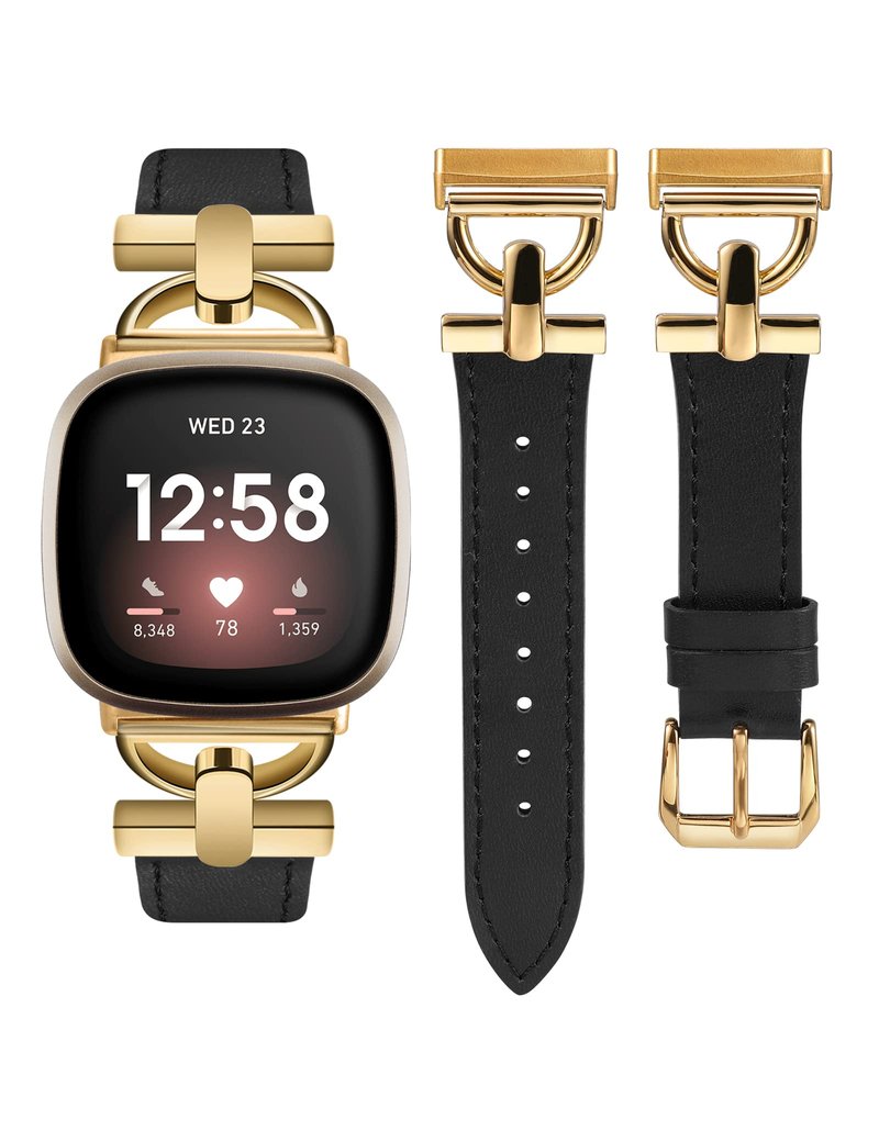 Wearlizer Unisex Leather Band for Fitbit Versa 3/4/Sense 2, D-Shape Metal Buckle, Compatible with 5.3"-7.0" Wrist Sizes, Premium Leather, Secure Connectors
