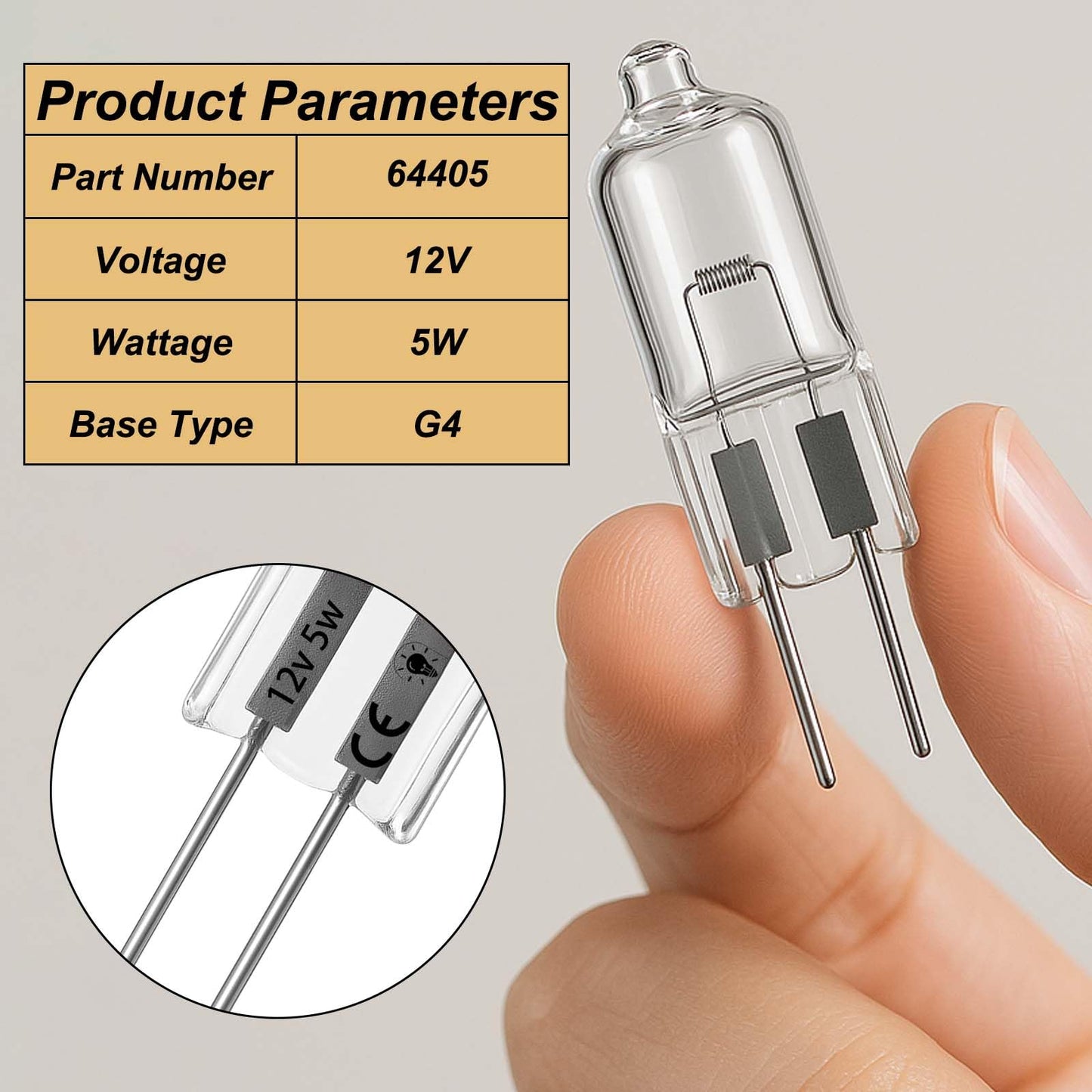 SANJOON 64405 12V Halogen Bulb 5W 55 Lumens T4 Halogen Transparent Bulb, Replace G4 Dual Pin Base, Compatible with Indoor Embedded Lighting, Track Lighting