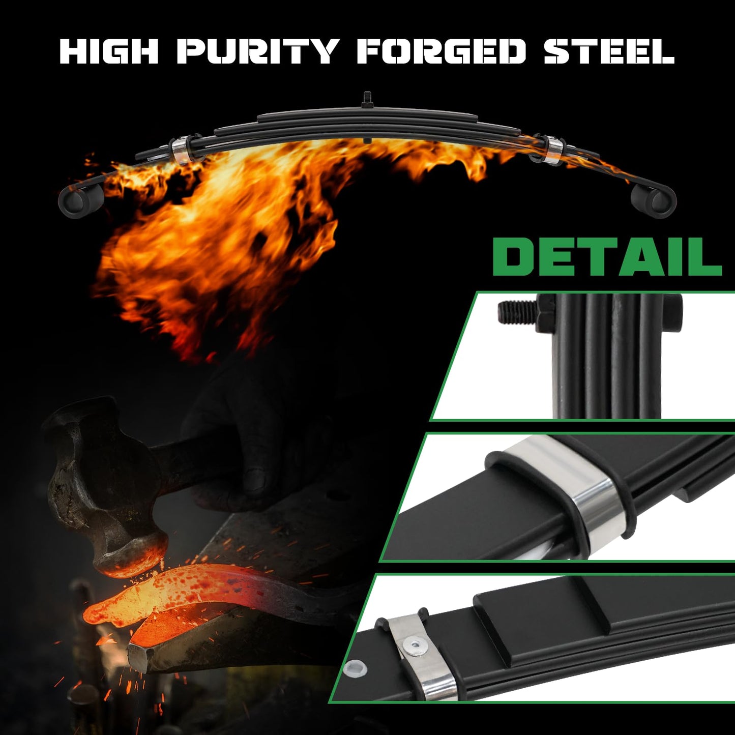 XUANYUDG0769 Heavy Duty 4-Leaf Golf Cart Rear Leaf Spring with Bushings and Sleeves for EZGO TXT 1994-up