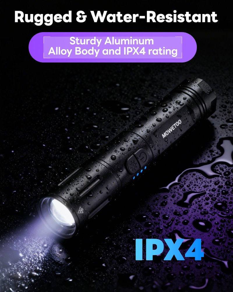 UV Black light Flashlight，Rechargeable 2-in-1 LED White Light Flashlight and BlackLight 395nm, Waterproof, Zoomable, Super Bright LED for Camping, Hiking, Pet Urine Detection, Scorpion Detection