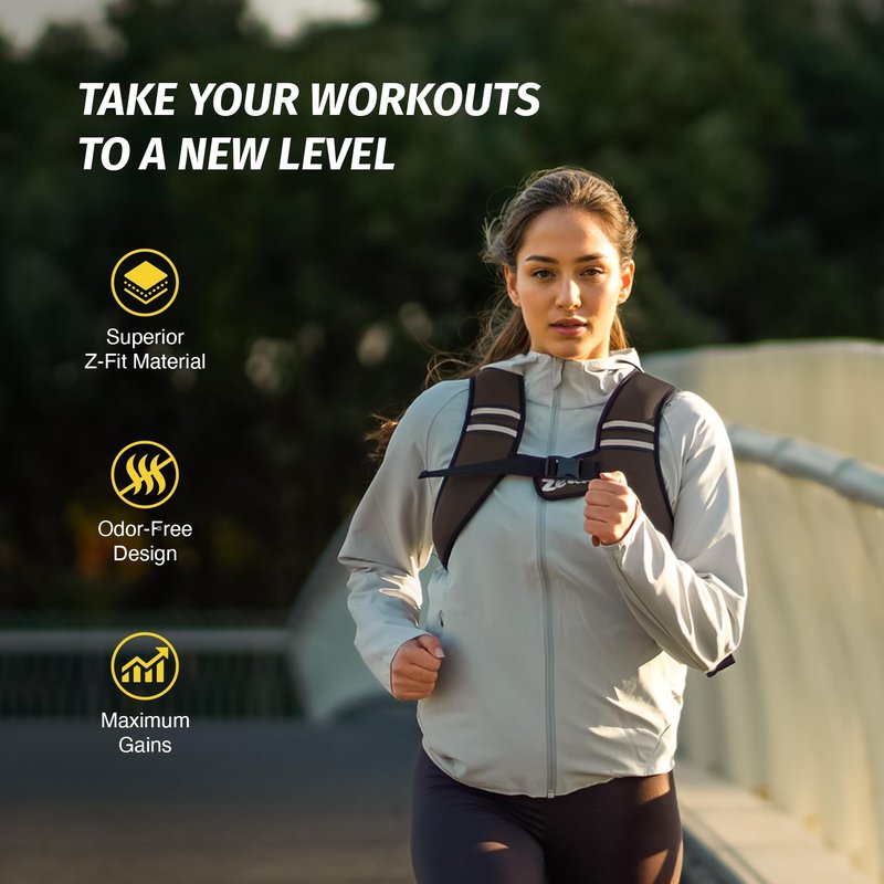 ZELUS Weighted Vest, Washable Z-Fit Soft Iron Weighted Vest for Women and Men, 5/10/15 lb Weight Vest with Reflective Strips & Adjustable Straps, Ultra Thin Weight Vest for Gym Strength Training (10lb) Brown