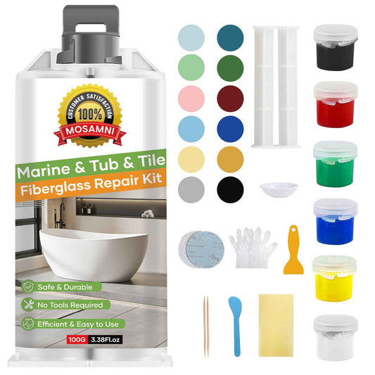 MOSAMNI Bathtub Repair Kit White for Tubs, Fiberglass Showers, Tiles, Sinks & Countertops, Fix Chips, Cracks, Holes, Scratches on Porcelain, Enamel, Acrylic, Granite, Ceramic, Quartz Surfaces