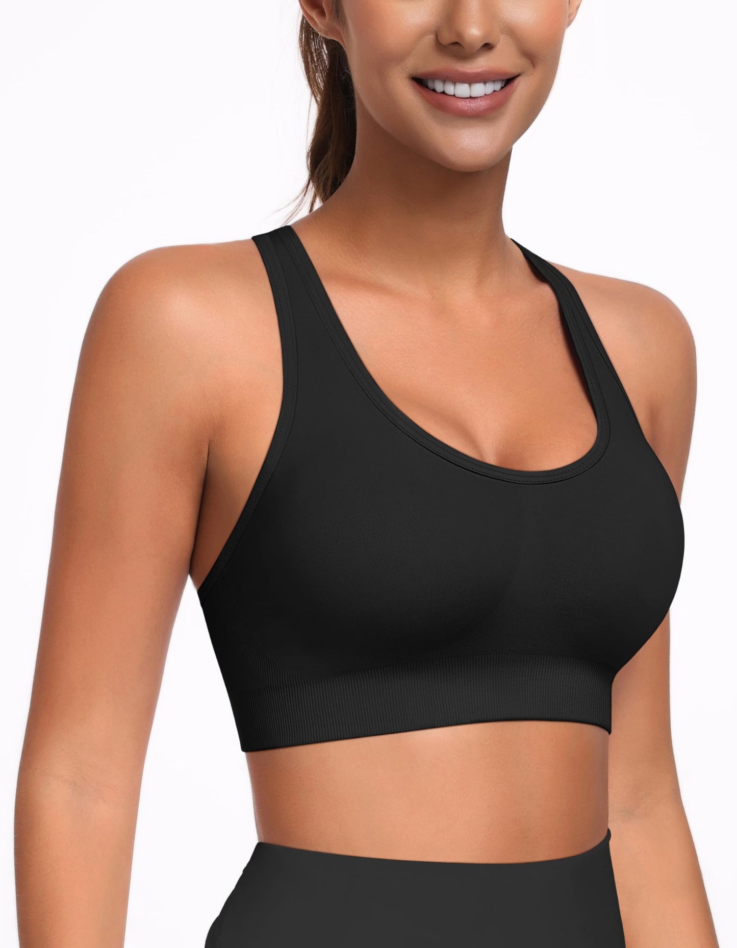 MIRITY Padded Strappy Sports Bra for Women - with Dual Crossback and Adjustable Straps for Workout Gym