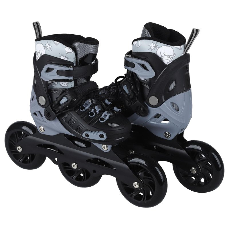 VEZLOPUS Inline Skates, 3 Wheels 100mm | 4 Sizes Adjustable Inline Speed Skates for Kids, Teens, Adults, Men, Women - Professional Outdoor Fitness Performance Inline Skates (BlackGrey M)