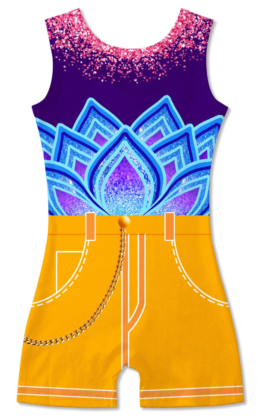 Funnycokid Gymnastics Leotards for Girls Dance Sparkly Unitard with Shorts, Lotus blue, 7-8 Years