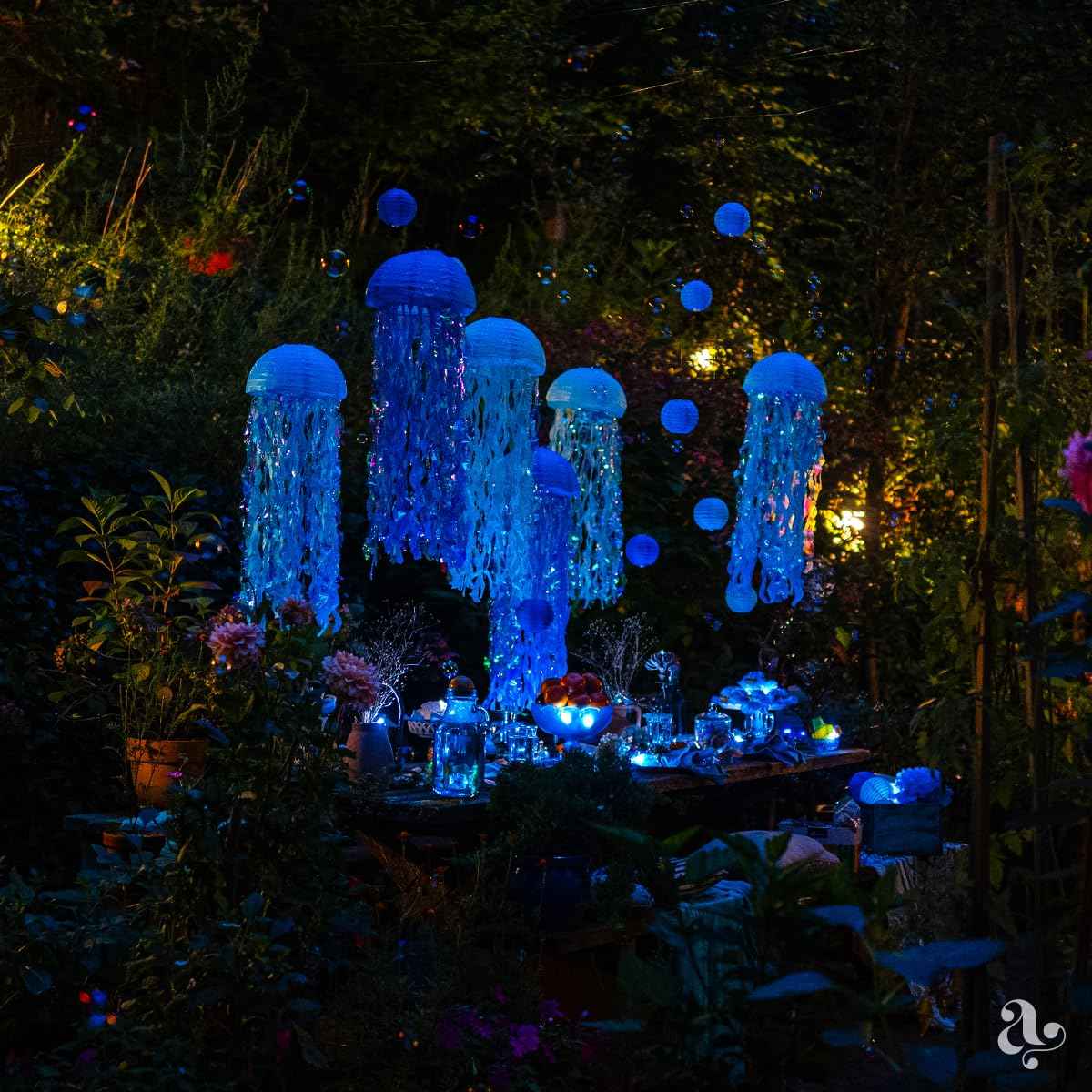 Jellyfish Paper Lanterns and Bubbles - Under Sea Party Decorations, Mermaid Party Decor, Mermaid Birthday Decorations and Hanging Jellyfish Decor by Avoseta (15pcs, Jelly Fish, Blue and Cyan)