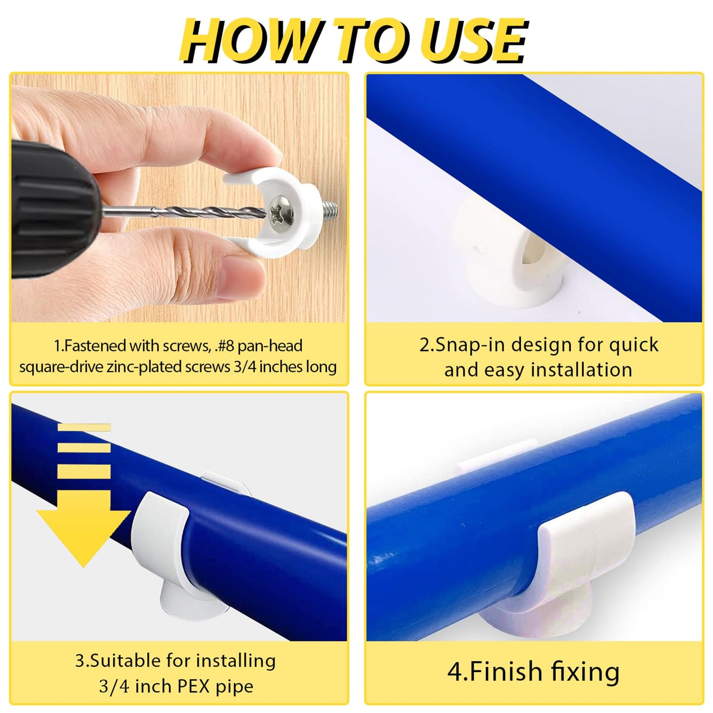 OWMOSYX 50 Pack 3/4 Inch PEX Clips, 20mm Pipe Hangers Pipe Holder PEX Tubing Clamps PVC Water Pipe Support Pipe Clamp Tools, White Plastic U Pipe Clamp Tools (3/4 Inch)