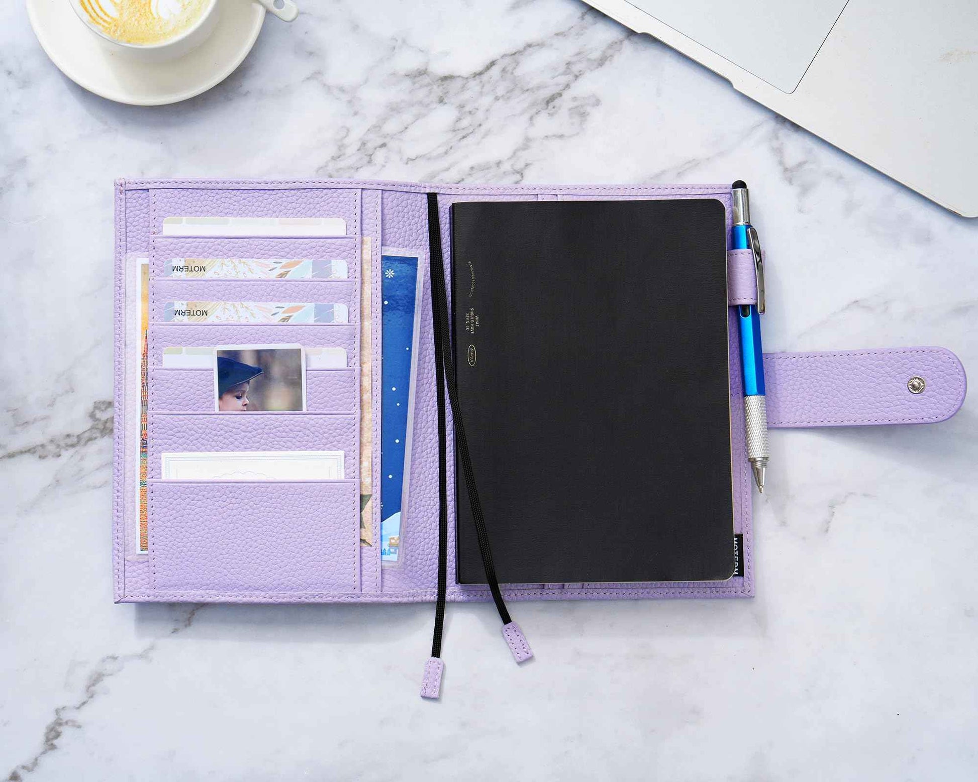 Moterm Leather Cover for Stalogy B6 - with Back Pocket, Pen Loop and Card Slots (Pebbled-Lavender, B6+)