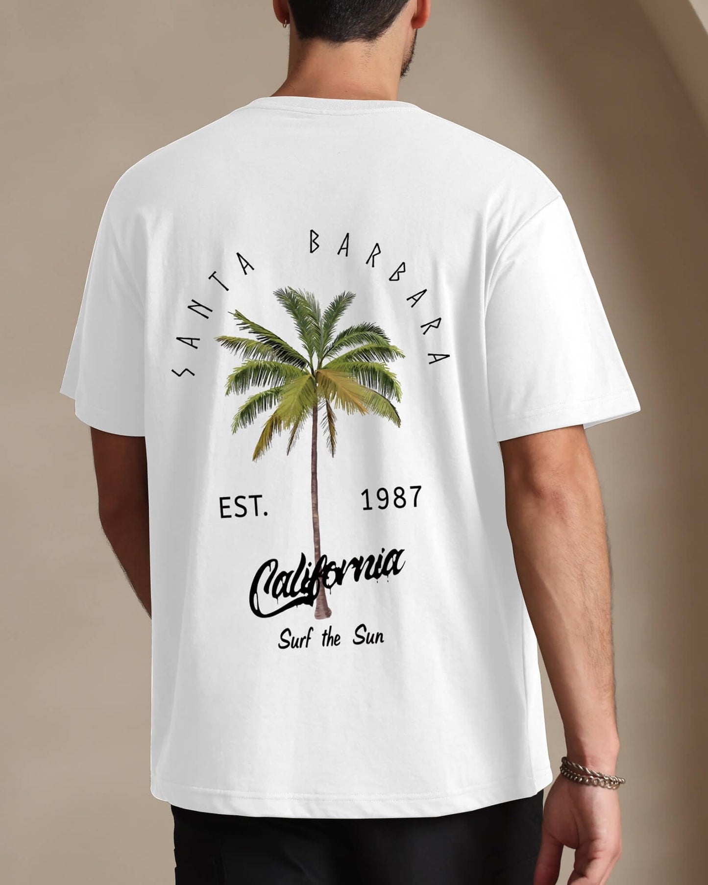 AIYINO Mens Santa Barbara Palm Tree Tee California Surf Casual T-Shirt