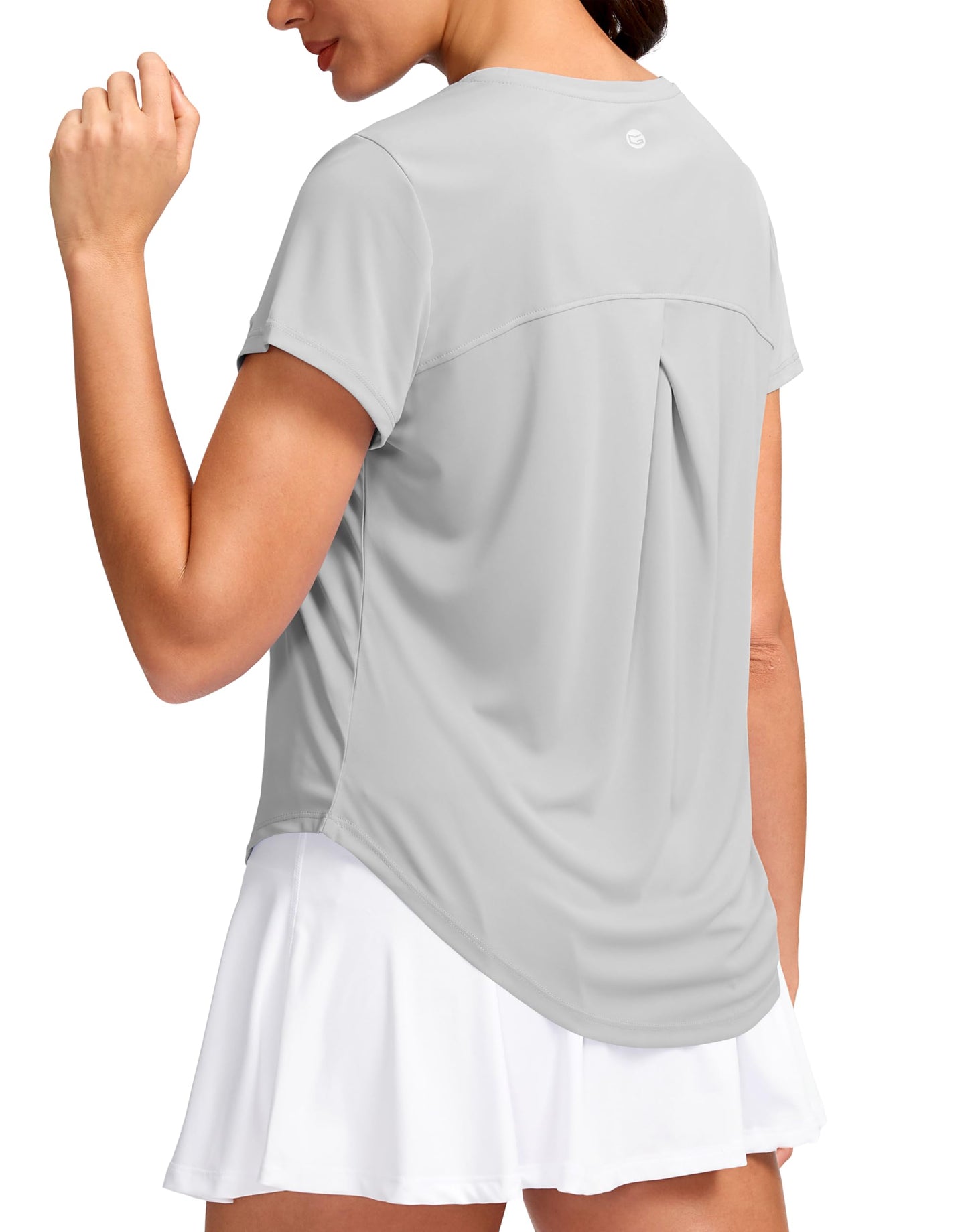 G Gradual Women's Workout Tops Short Sleeve Lightweight Athletic Yoga Running Shirts Loose Fit Quick Dry Gym T-Shirts(Light Grey,L)