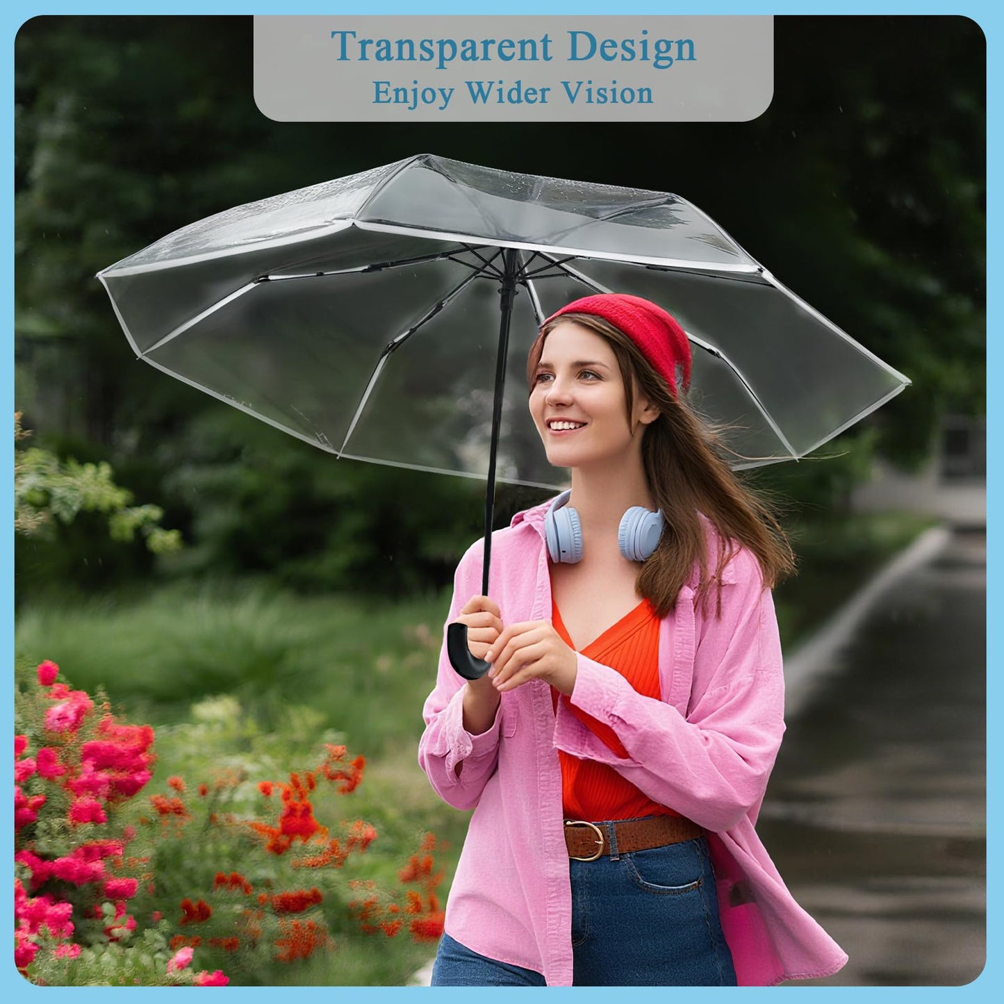 Succwoah 10 Pcs Clear Wedding Umbrellas, Portable Auto Open Close Transparent Design, Durable High-Visibility Folding Rain Umbrellas for Photography, Party, Travel, Golf, Outdoor Events