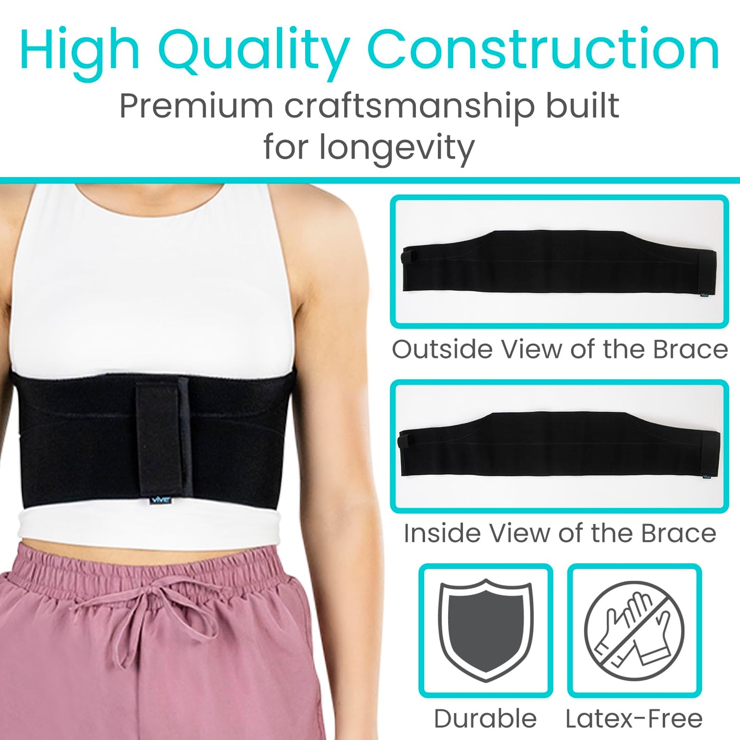 Vive Broken Rib Brace for Women, Men - Rib Cage Support Belt for Fractured, Cracked, Broken or Bruised Ribs - Post Surgery Compression Garment Wrap - Diastasis Recti Belly Band