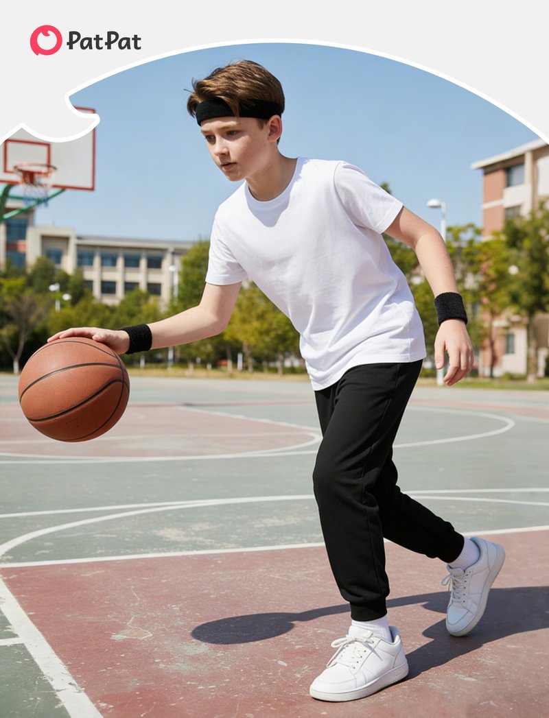 PATPAT RapidAir Boys Quick-Dry Pants with Pockets & Drawstring, Athletic Joggers for Running Sports Outdoor School Uniform, Black, XL
