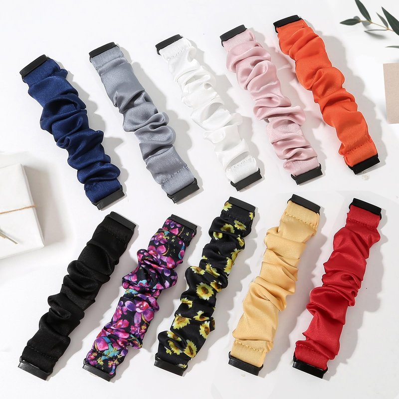 Acortjl 10 PCS Compatible with Fitbit Versa 4/Sense 2/Versa 3/Sense Scrunchie Band, Soft Cute Pattern Printed Fabric Elastic Solo Loop Cloth Scrunchy Replacement Wristband for Women