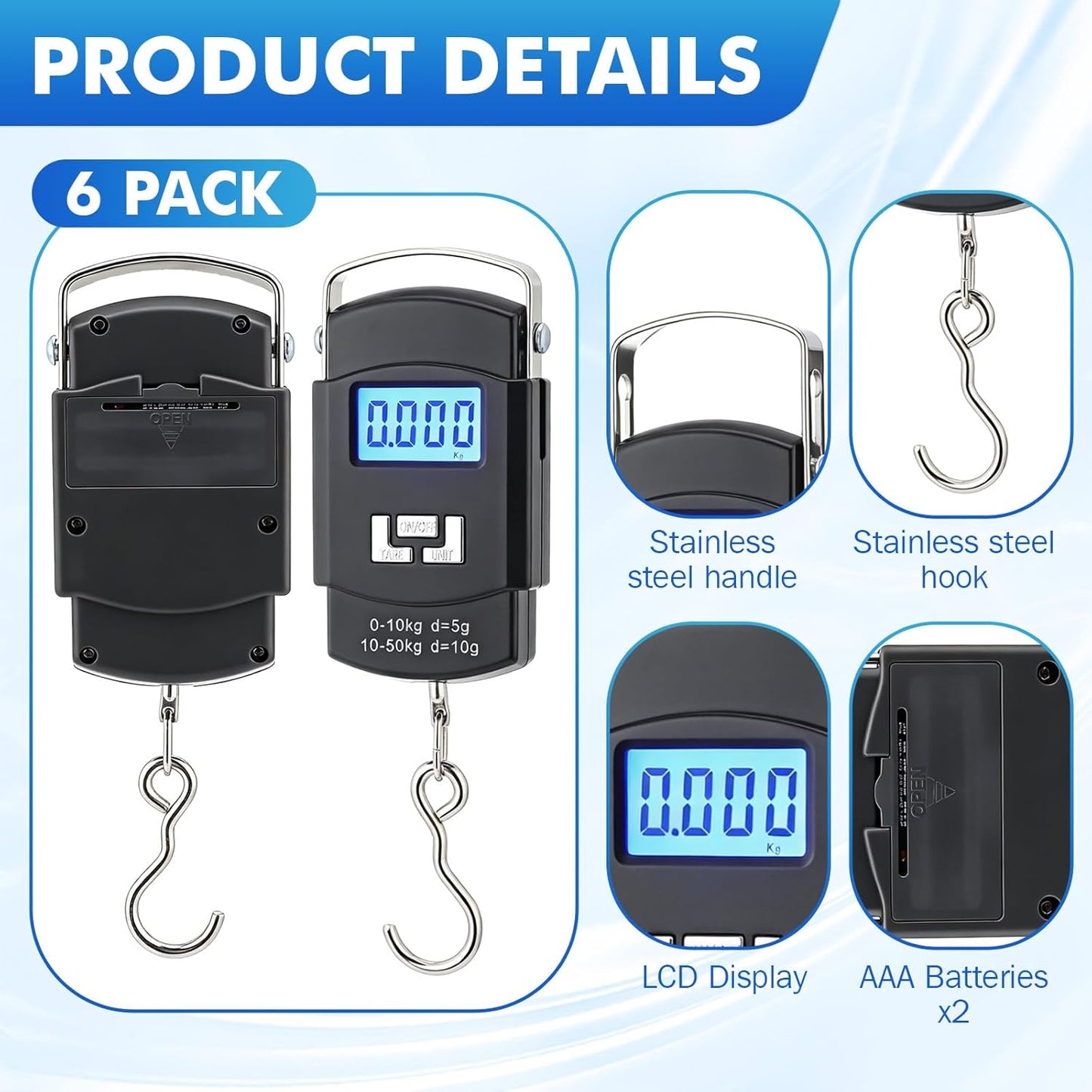 Sabary Digital Fish Scale - 110lb Capacity, Backlit LCD Display & Stainless Steel Hook | Perfect for Fishing, Travel & More