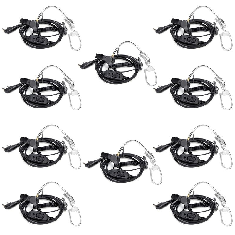 Retevis Surveillance Earpiece, Coiled Cord, for H-777 RT22 RT68 RT21 RT68H, Compatible with Pxton, Baofeng, Kenwood Walkie Talkie, Sports Games, Event Security Walkie Talkie Earpiece with Mic(10 Pack)