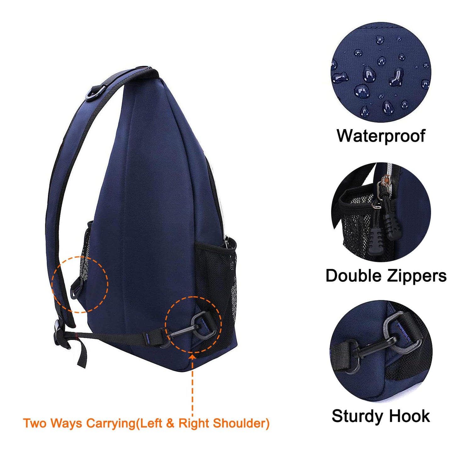 MOSISO Small Sling Bag for Women Men, Casual Crossbody Shoulder Bag, Sling Backpack Chest Daypack forTravel Hiking, Navy Blue, Medium