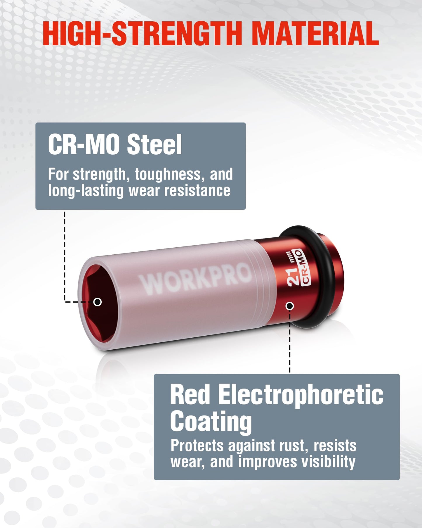 WORKPRO 1/2" Drive Lug Nut Impact Duty Socket, 21mm Deep Thin Wall Socket, Made of Premium Cr-Mo Steel, Non-Marring Lug Nut Wheel Sockets for Car