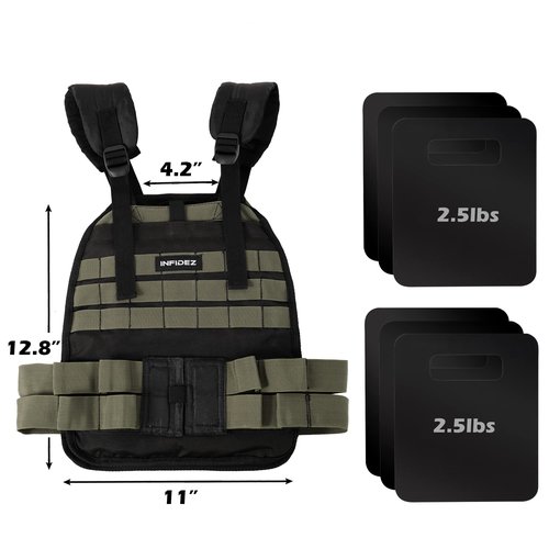 INFIDEZ Tactical Adjustable Weighted Vest with 6 Weight Plates Included, Quick Release Strength Training Weight, Running, Workout Vest for Men and Women, Adjustable from 16lbs to 31lbs