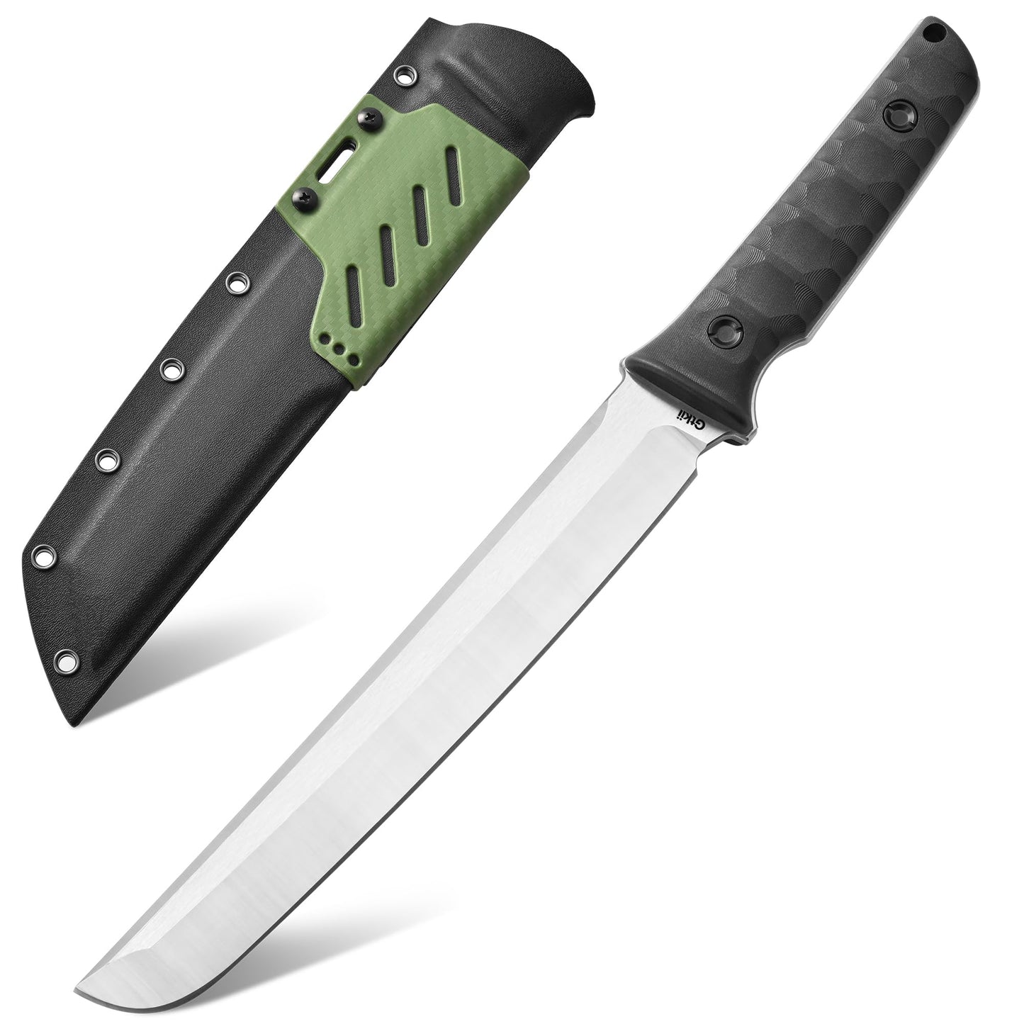 Gtkii GTK6 Fixed Blade Knife AUS-10 Steel Blade Full Tang Nylon Fiberglass Handle EDC Fixed Knifes for Outdoor Camping Adventure(Silver)