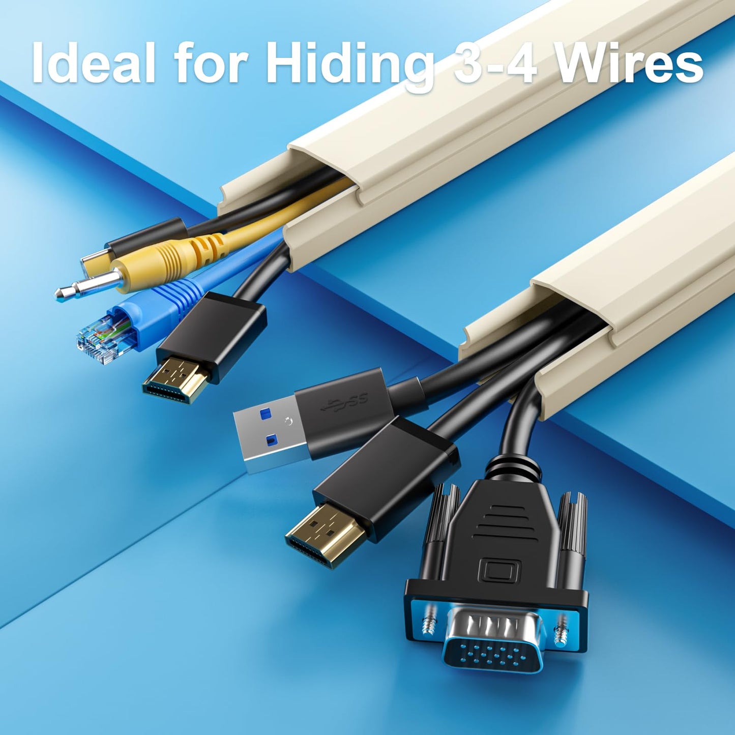 Yecaye TV Cord Hider, 47In Large Cable Hider, Wire Covers for 4 Cords, Wire Hiders for TV on Wall, Cable Raceway Concealer, 3×L15.7in W1.18in H0.6in, Beige