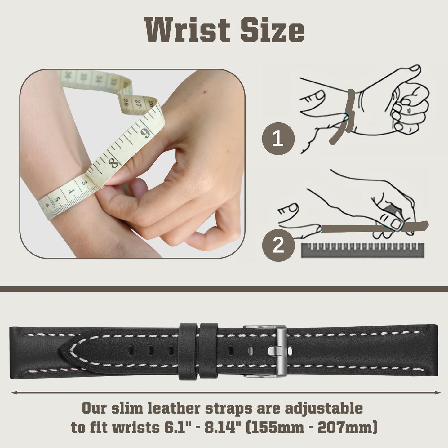 Slim Leather Watch Bands Compatible with Garmin Forerunner 570 42mm/Vivoactive 6/5/3/Venu Sq 2/Venu Sq/Forerunner 165,20mm Wristband,Replacement Stylish Slim Wristband Strap for Women Men Black