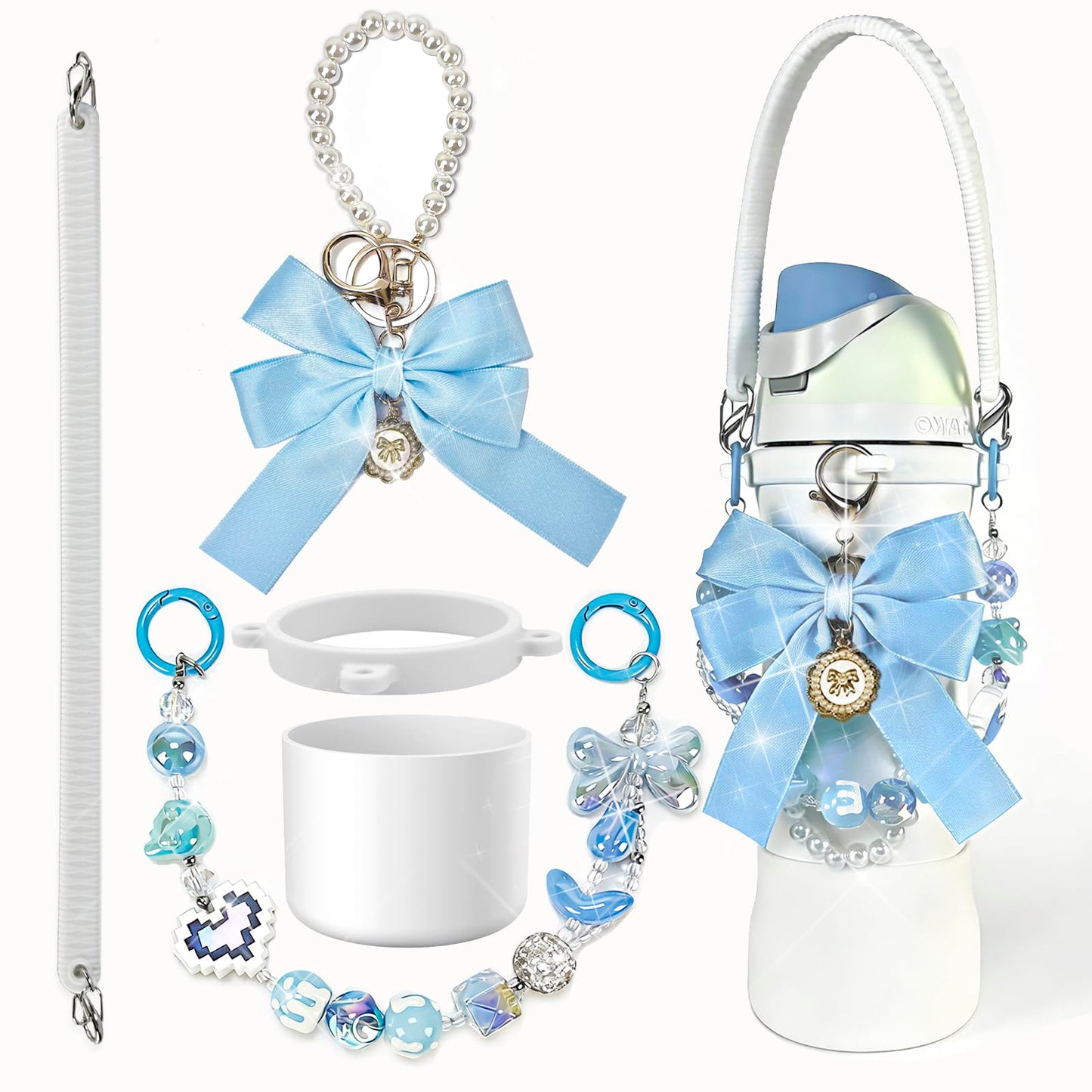 Silicone Boot Set for Owala Water Bottle 24 oz,Water Bottle Handle Strap for Owala Accessories, water bottle boot,Charms,Rubber Bottoms,Decorative