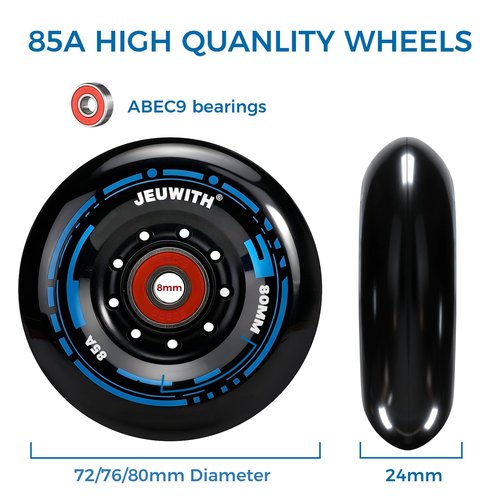 8 Pcs Inline Skate Wheels Replacement High Elasticity and Wear Resistance,Roller Blads Wheels with ABEC-9 Bearings&Spacers and Washers,80 mm 85A for Outdoor, Indoor Skate