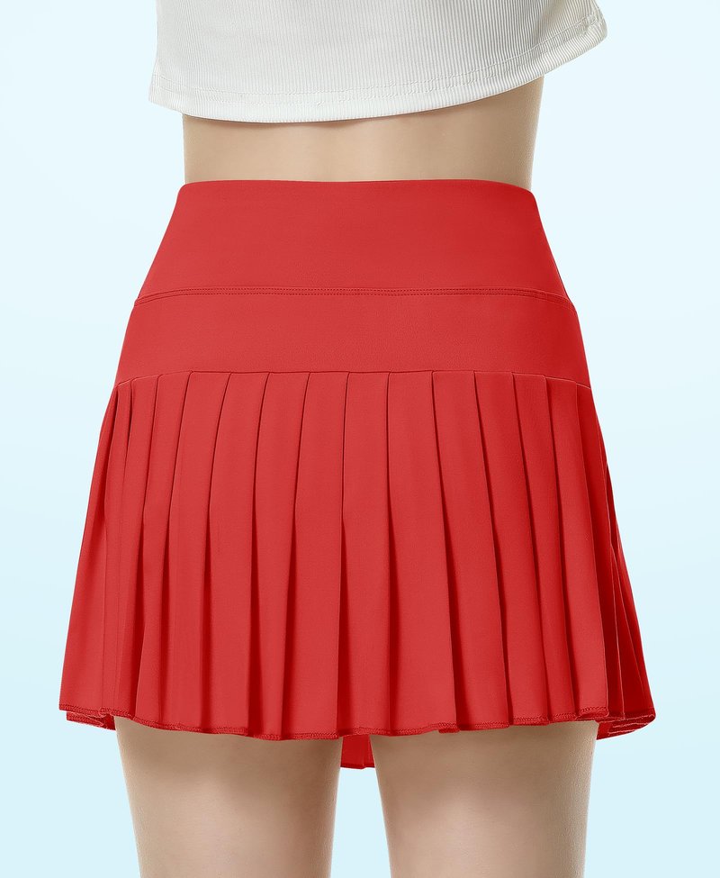 QooNoo Girls Pleated Tennis Skirts with Shorts Athletic Skirt with Side Pocket High Waist Active Skort for Girl Youth Kids Teen(Red,Medium)