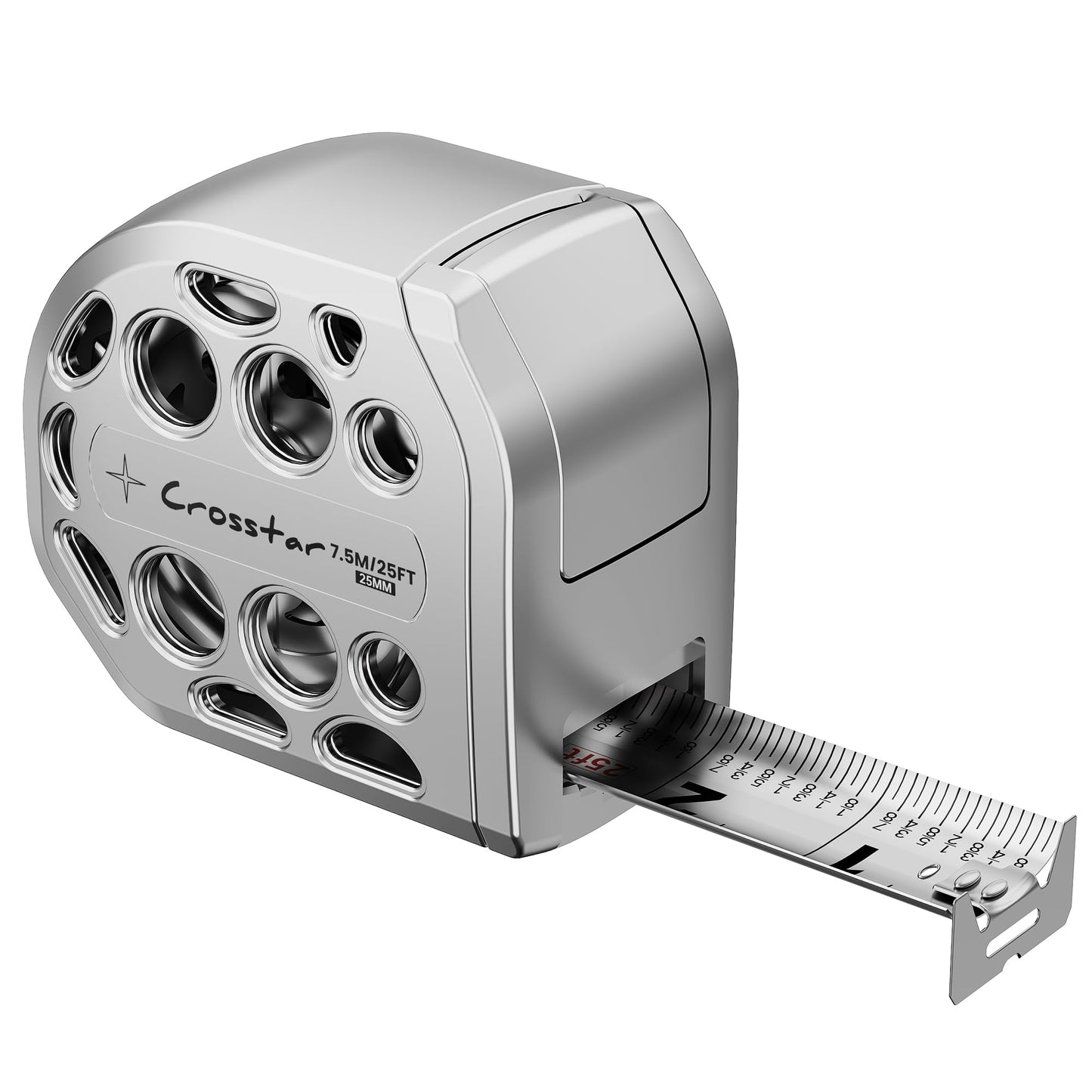 Crosstar 25FT Magnetic Self-Locking Stainless Steel Tape Measure, Double-Sided Scale, Waterproof & Rustproof Retractable Measuring Tape with Hollow Design for Home, Industrial, Woodworking