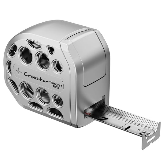 Crosstar 25FT Magnetic Self-Locking Stainless Steel Tape Measure, Double-Sided Scale, Waterproof & Rustproof Retractable Measuring Tape with Hollow Design for Home, Industrial, Woodworking