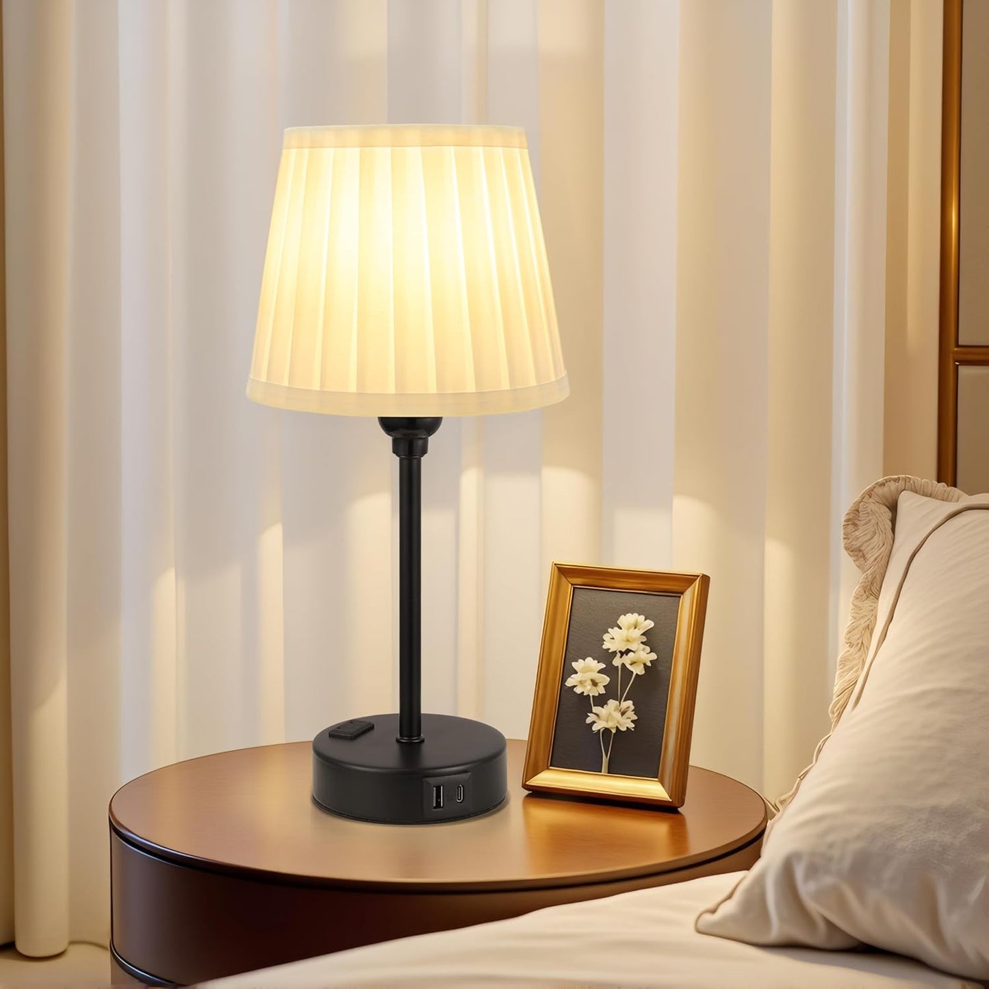 Set of 2 Mini Bedside Lamps with USB-C & AC Outlet - Dimmable Touch Nightstand Lights for Bedrooms