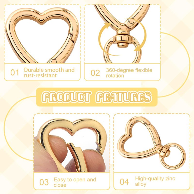 30 Pcs Gold Heart Keychain Clip with Swivel Clasps Hooks Cute Silver Heart Shaped Carabiner Clasp Zinc Alloy Key Ring Snap Keychain Hook Backpack Clips for Handbag DIY Making Hanging Buckle