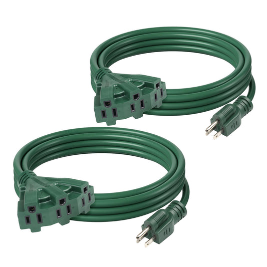 BN-LINK 2-Pack 10Ft Outdoor Extension Cord with 3 Outlets 16/3 SJTW Power Cord, 3-Prong Grounded Plug, for Landscaping & Holiday Decorations, ETL Listed