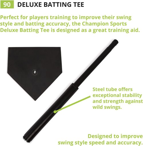 Champion Sports Deluxe Batting Tee - Adjustable Rubber Baseball & Softball Tee for Home Practice, Multiple Styles