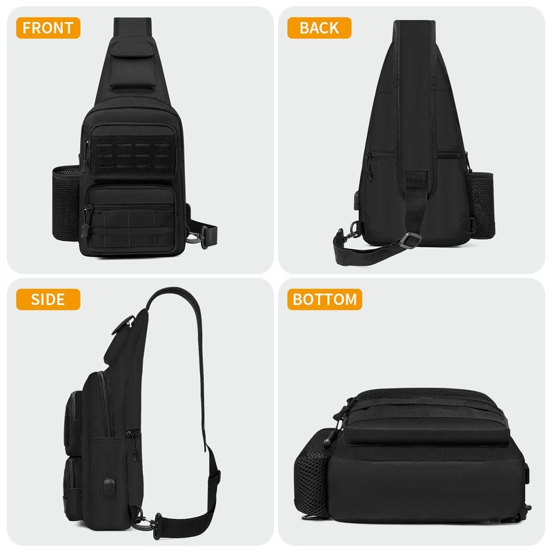 BAIGIO Tactical EDC Sling Bag Black Military One Strap Shoulder Backpack Small Molle Range Bags Chest Pack
